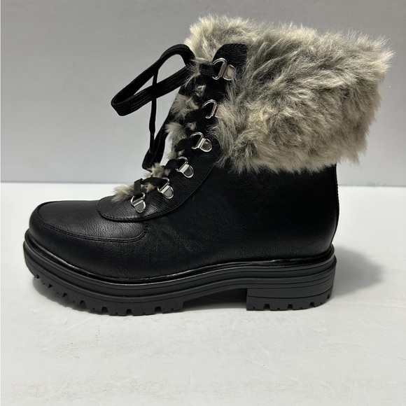 Sun + Stone Orlaa Ankle Derby Booties Women's 7m Black Faux Fur Detail Lace Up - Picture 8 of 9